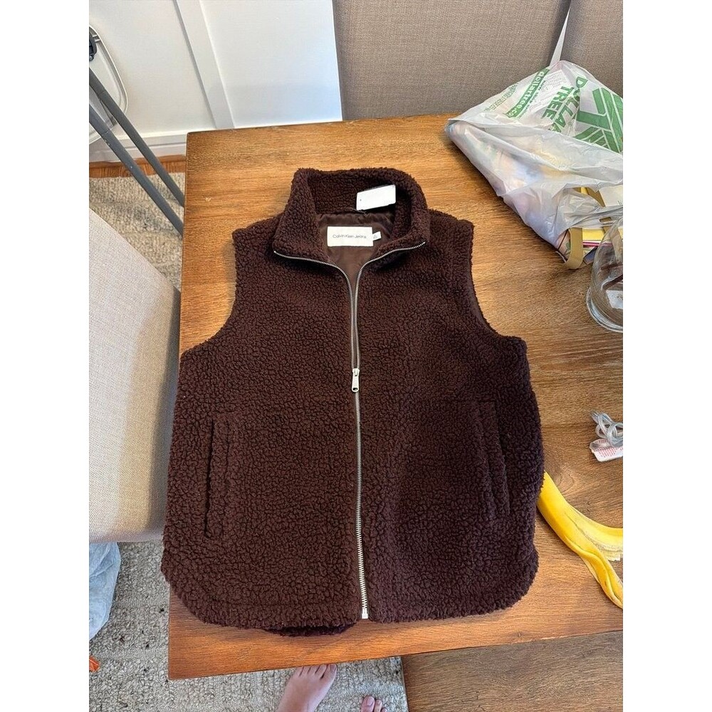 Calvin Klein Jeans Brown Sherpa Fleece Vest